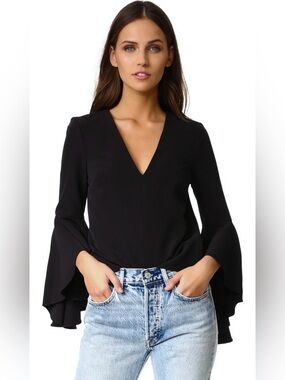 LN WOMENS 12 MEDIUM (bust 40”) MILLY  BLOUSE SHIRT TOP BLACK FLARED SLEEVES